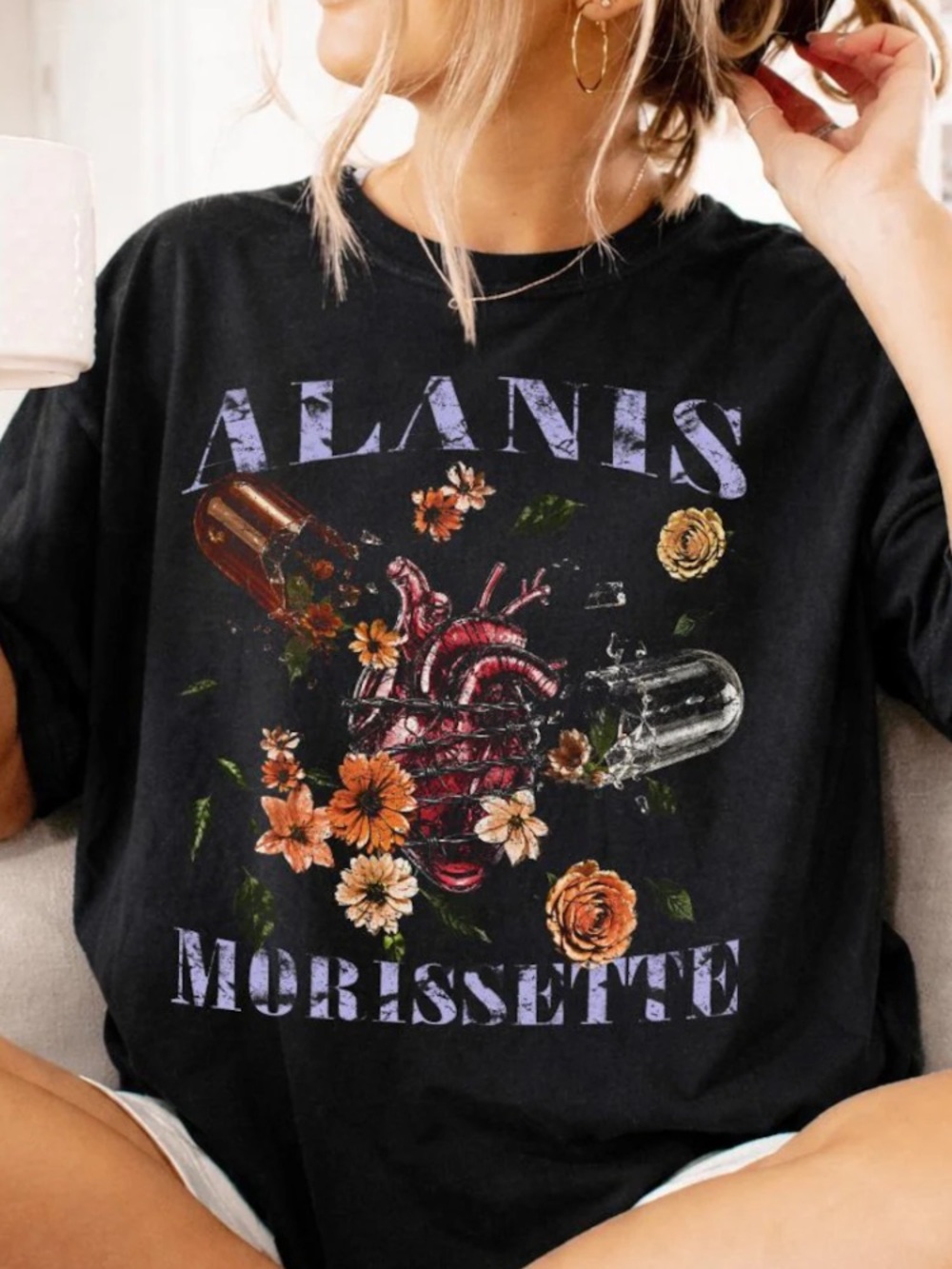 Comfort Colors Alanis Morissette Jagged Little Pill Heart Flowers Rock Singe Tee